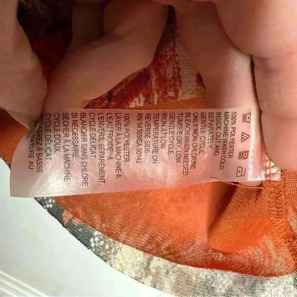 Tanjay Petite Blouse Mesh Ruffles 3/4 Length  Sleeves V-Neck Orange Size Small - Picture 7 of 16